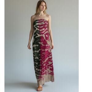 Young Fabulous & Broke Smocked Strapless Maxi Dress Medium Colorful Tie-Dye Boho